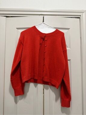 Amazon Women's Red Button-Front Cropped Cardigan
